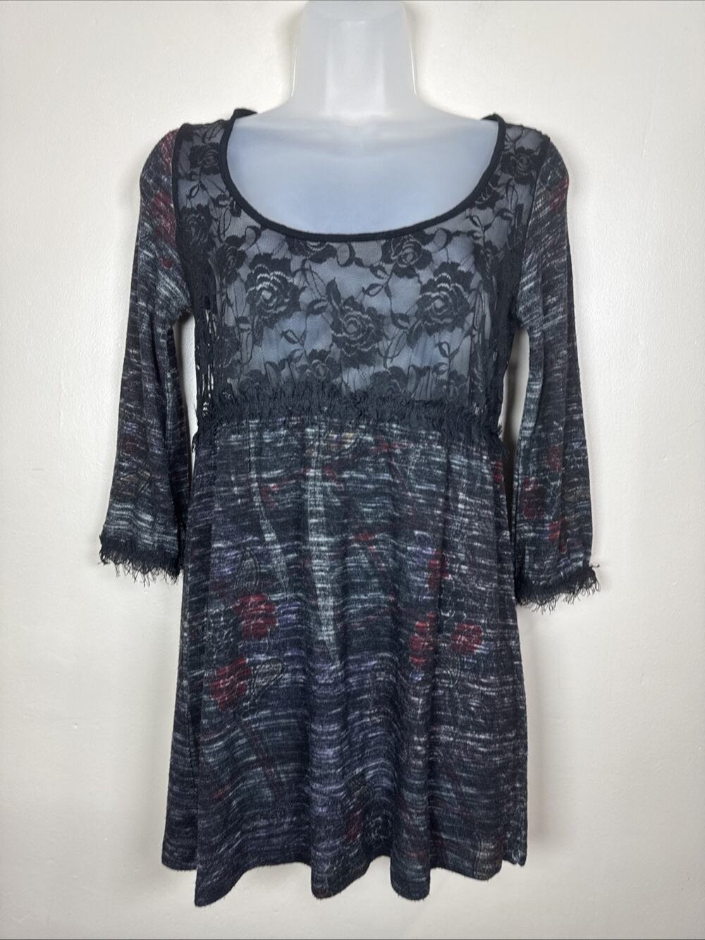 VTG Daytrip Womens Y2K Babydoll Top Lace Sheer Whimsigoth M Grunge Fairy